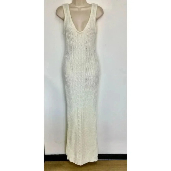 NWT Melrose with Love Womens Ivory Knit Scoop Neck Sleeveless Maxi Dress Large - Picture 2 of 13